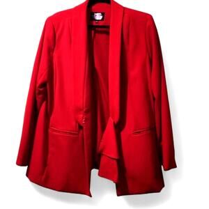 Eloquii Red Long Sleeve Blazer Front Closure Pockets Ruffles Glamour Layering 18